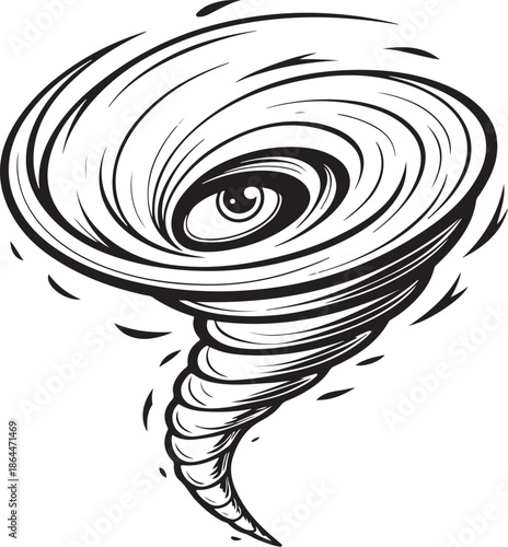 Eye of a storm hurricane tornado twister Hand-drawn Sketch Drawing Vector Illustration, Line Linear Symbol Engraving Coloring Book, Black and White Isolated