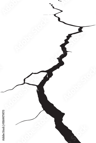 Crack in Earth or Rupture Hand-drawn Sketch Drawing Vector Illustration, Line Linear Symbol Engraving Coloring Book, Black and White Isolated
