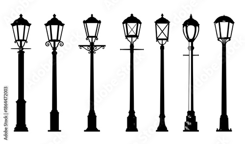 Retro urban street lighting vintage lamp flat vector illustration