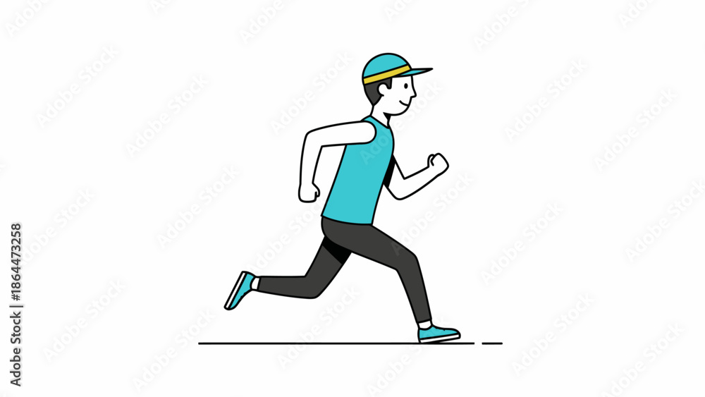 Fototapeta premium Illustration of a person running in athletic wear and cap.