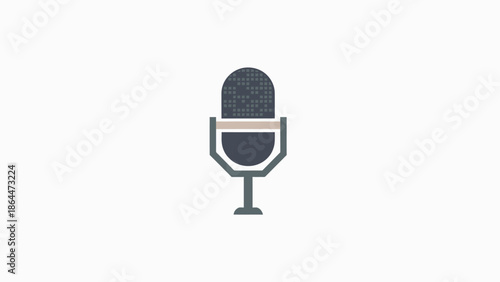 Minimalistic icon of a vintage microphone in monochrome style.