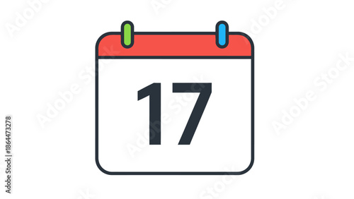 Minimalist calendar icon showing date seventeen with red and green highlights.