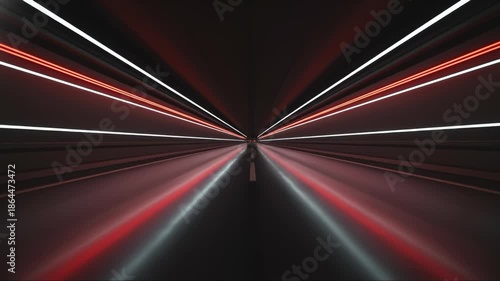 Abstract Road Tunnel Speeding With Neon Lights Effect Background