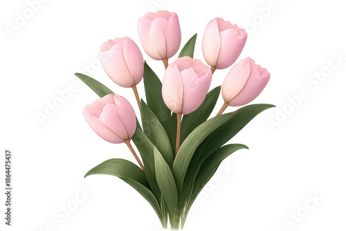 Wallpaper Mural Pink tulip bouquet opening with green leaves, bringing spring nature and floral elegance, transparent background Torontodigital.ca