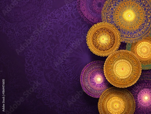 Purple Background Intricate Design, Festival Decoration Vector
