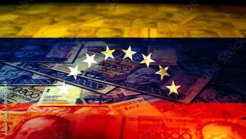 Venezuela Flag over 20000 Bolivars with Dark Lighting