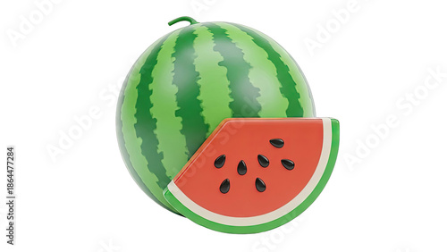 Stylized 3D Watermelon Slice and Whole Fruit