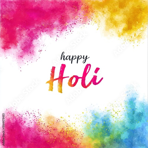 Colorful Holi Powder on White Background, Artfully Painted, Vibrant Colors, Top View