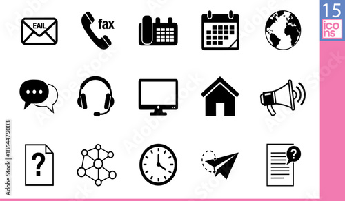 Black and white communication and technology icons set, including email,Black and white communication and technology icons set, including email,