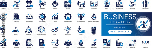  Business Strategy Solid Icons for Corporate Planning Goal Growth Vision Management Mission Teamwork Leadership Marketing Analysis Professional Vector Set Editable