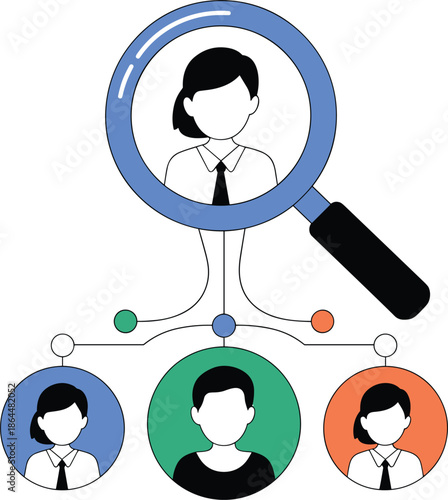 Human resources recruitment concept, talent acquisition process, employee selection strategy, hiring management illustration, professional team search, business people network, HR analytics, 