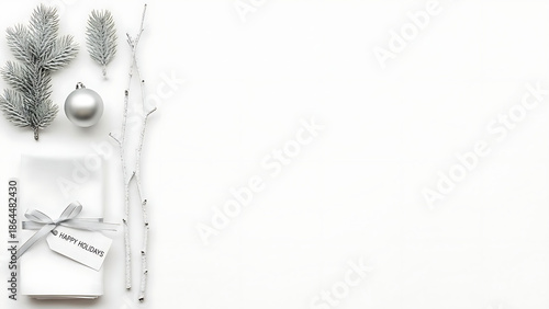 Winter Holiday Table Setting with Silver Accents, Festive Decor, Minimalist Style, Indoor Environment, Elegant Viewpoint