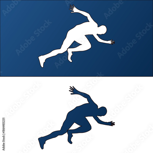Sprinting man silhouette in motion, athletic runner starting race illustration for sports