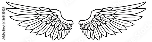 Line art illustration of a pair of wings depicting flight for various design projects