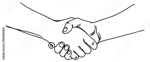 Hand drawn line art illustration of a handshake depicting agreement for business concepts