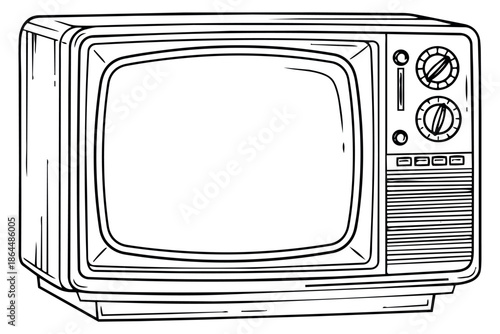 Hand drawn line art illustration of a retro television depicting nostalgic technology for design projects