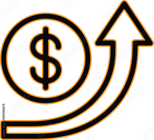Dollar sign icon with upward arrow vector illustration