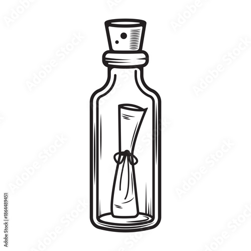 Vintage glass bottle with rolled message inside vector illustration