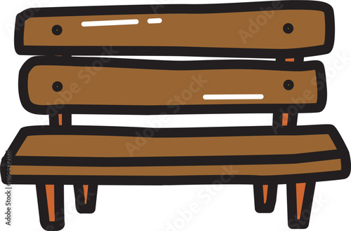 Park bench with outline illustration