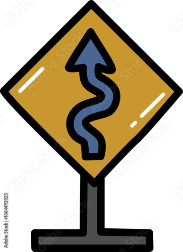 Winding road ahead with outline illustration