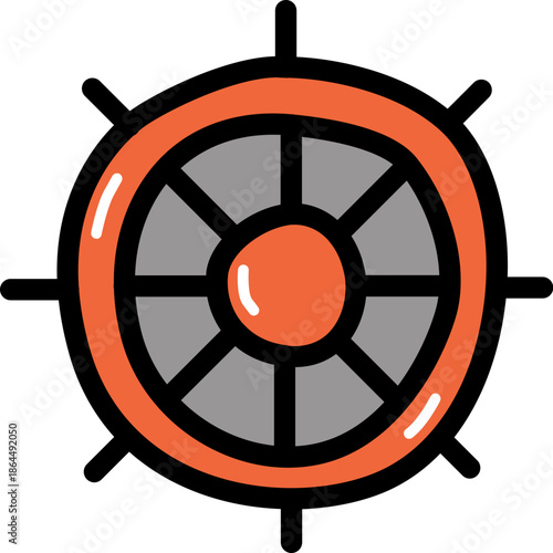 Boat steering wheel with outline illustration