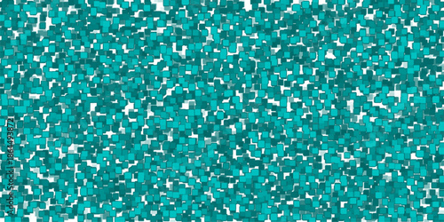 Cyan and teal abstract geometric pattern featuring a dense texture of small square pixels and digital art elements