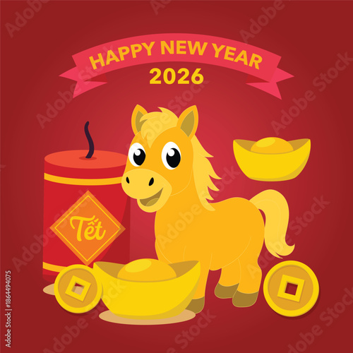 Golden horse and wealthy new year icon