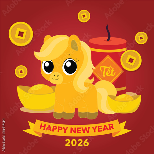 Golden horse and wealthy new year icon Illustrator Artwork