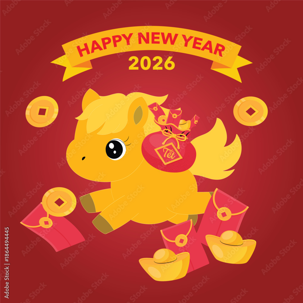Fototapeta premium Golden horse and wealthy new year icon