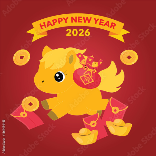 Golden horse and wealthy new year icon