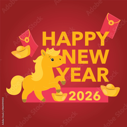 Golden horse and wealthy new year icon