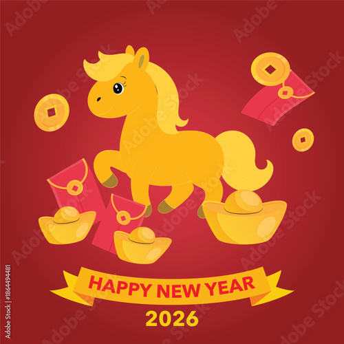 Golden horse and wealthy new year icon