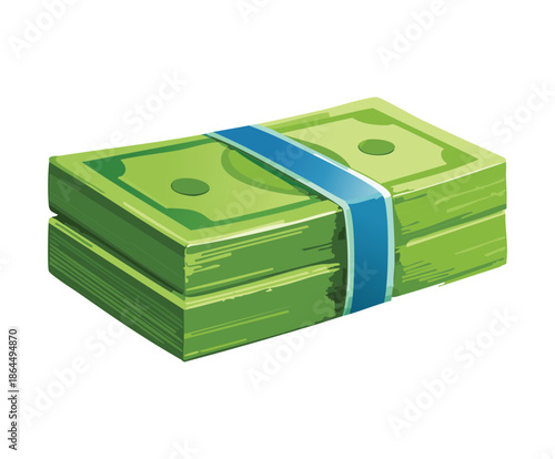 horizontal stack of green money bills for salary payment and cash reward in casual mobile game app
