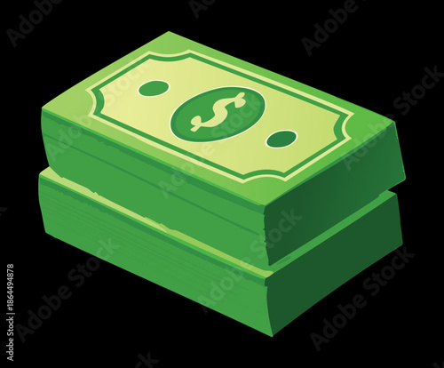 stack of green dollar bills for banking savings and business profit growth concept in tycoon game asset