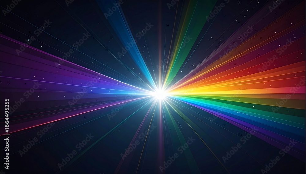 Obraz premium Vibrant burst of multicolored light emanating from a central point against a dark backdrop