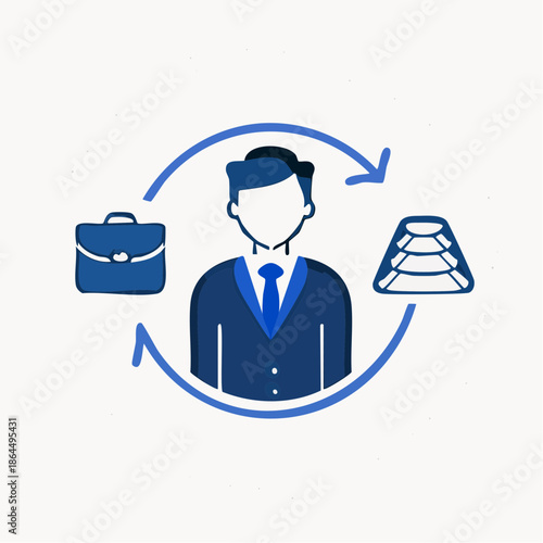 Businessman balancing work and family life in a modern cycle