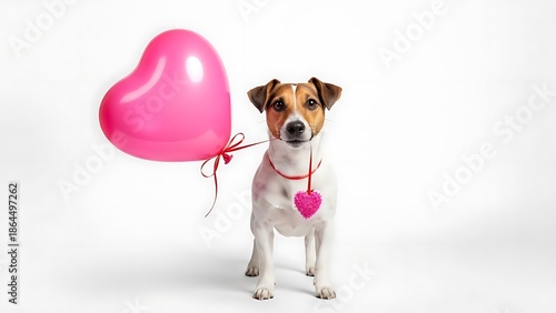 Adorable dog with heart shaped balloon and heart shaped pendant