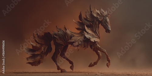Majestic Horse Sculpture Made of Leaves in Artistic Display of Nature