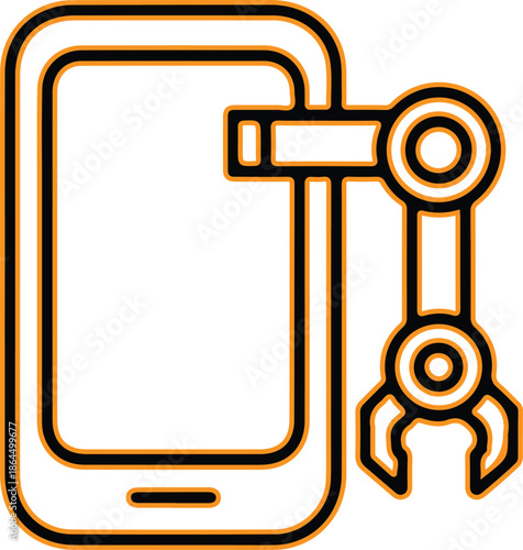 Robot arm repairing mobile phone vector icon