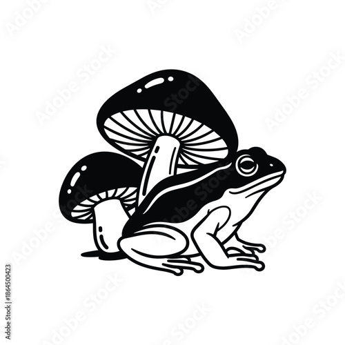 Frog with mushrooms isolated on white background, Vector, illustration