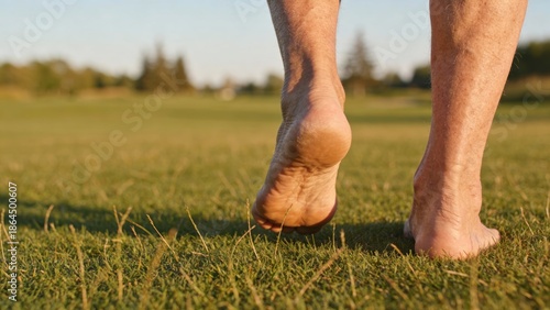 Wallpaper Mural elderly Bare feet walking on sunlit grass in a field, active aging concept Torontodigital.ca