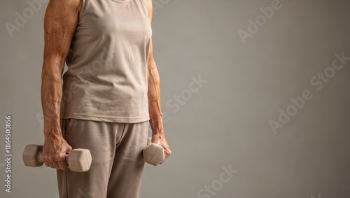 Wallpaper Mural Senior holding dumbbells for strength training, active aging concept Torontodigital.ca
