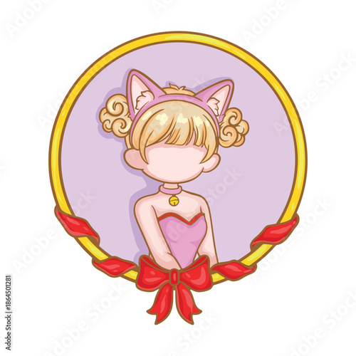 illustration art art hand drawn cute cat girl on circle frame