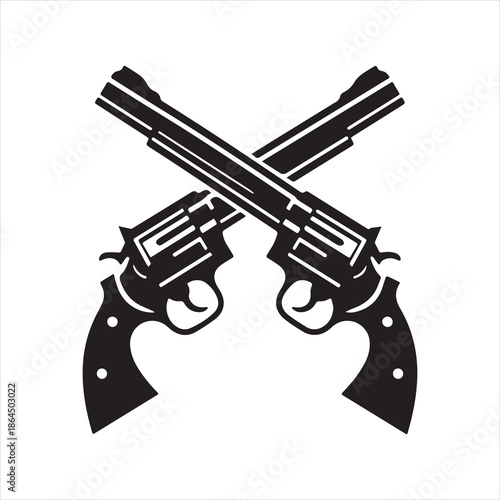 Crossed Revolvers Silhouette Vector Art Illustration for Western and Action Designs