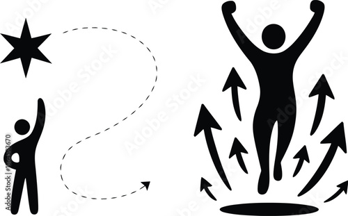 A person achieving success and rising to stardom with upward trajectory and growth