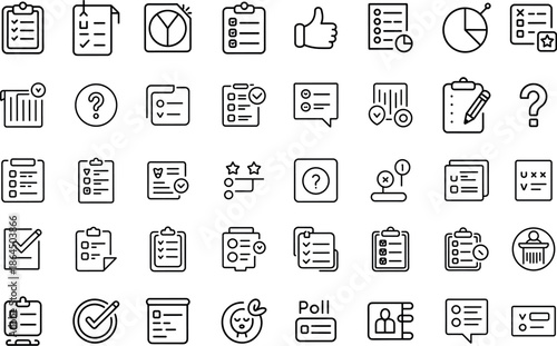 Questionnaire and report document line icons set vector isolated on transparent background