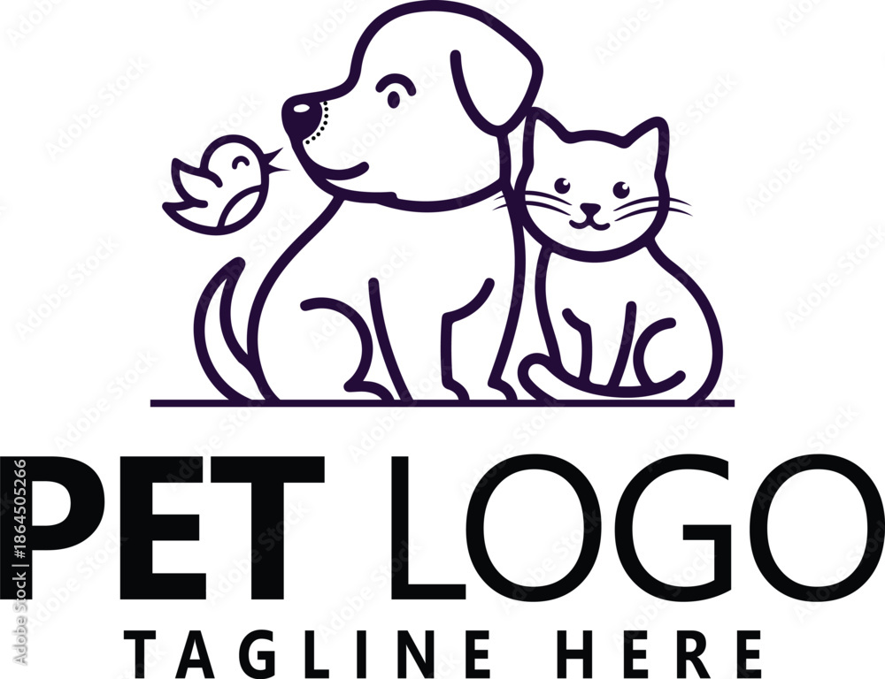 Obraz premium Modern pet logo design with dog and cat