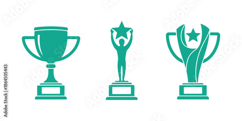 Icons representing medals, winner awards in multiple shapes. Trophies for champions. Vector illustrations
