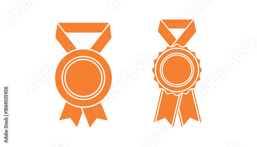 Medal symbols, awards for champions in a variety of shapes. Trophies for winners. Vector illustrations
