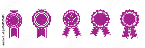 Icons of medals, variously shaped awards for winners. Trophies for champions. Vector illustrations
